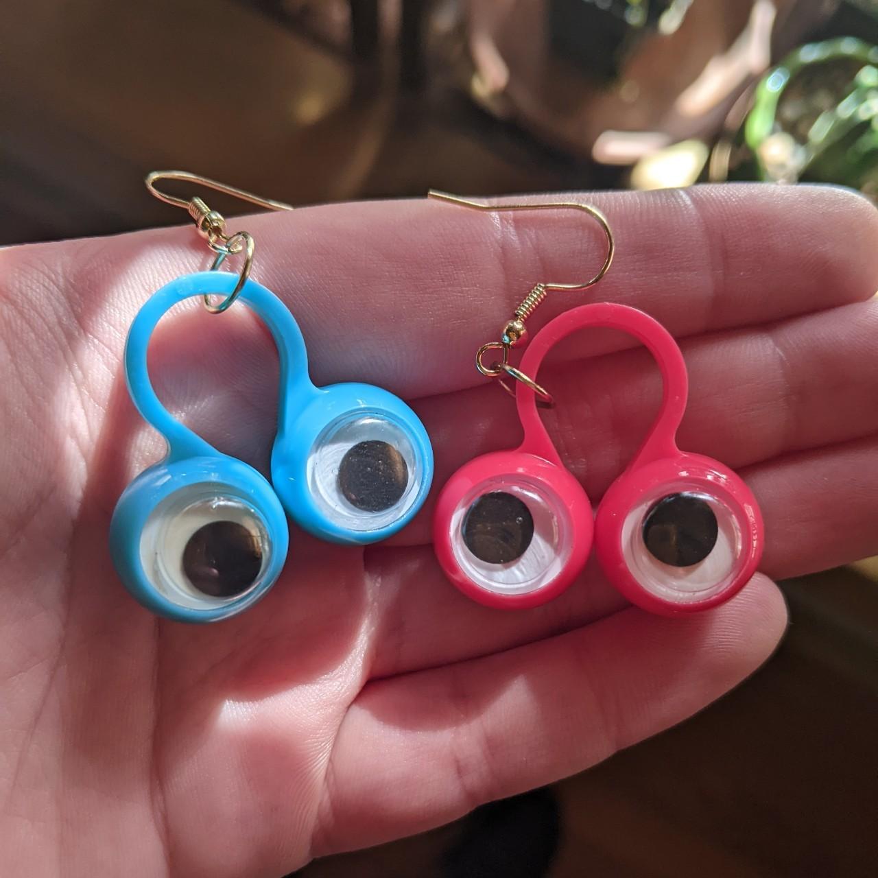 Blue and red googly eye earrings with fishhooks.... Depop