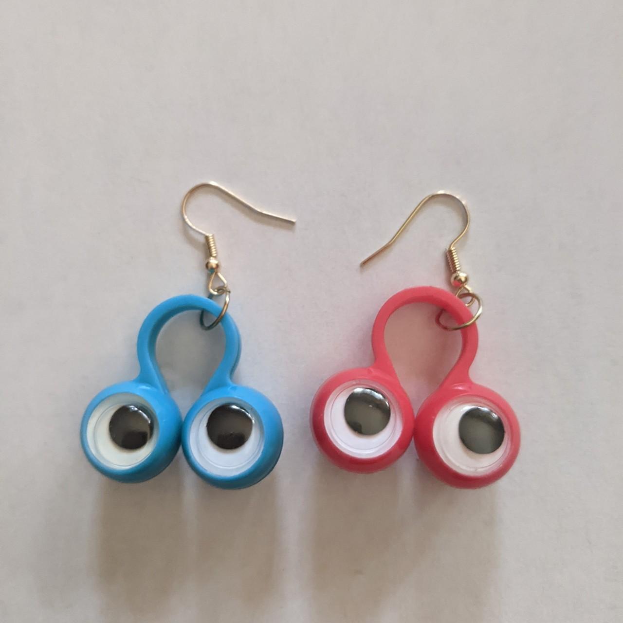 Blue and red googly eye earrings with fishhooks.... Depop