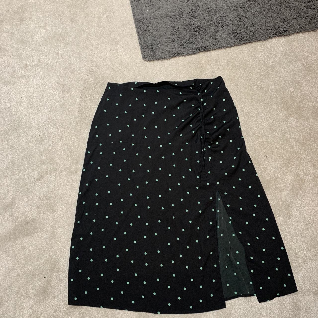 Black and green polka dot skirt with ruched side... - Depop