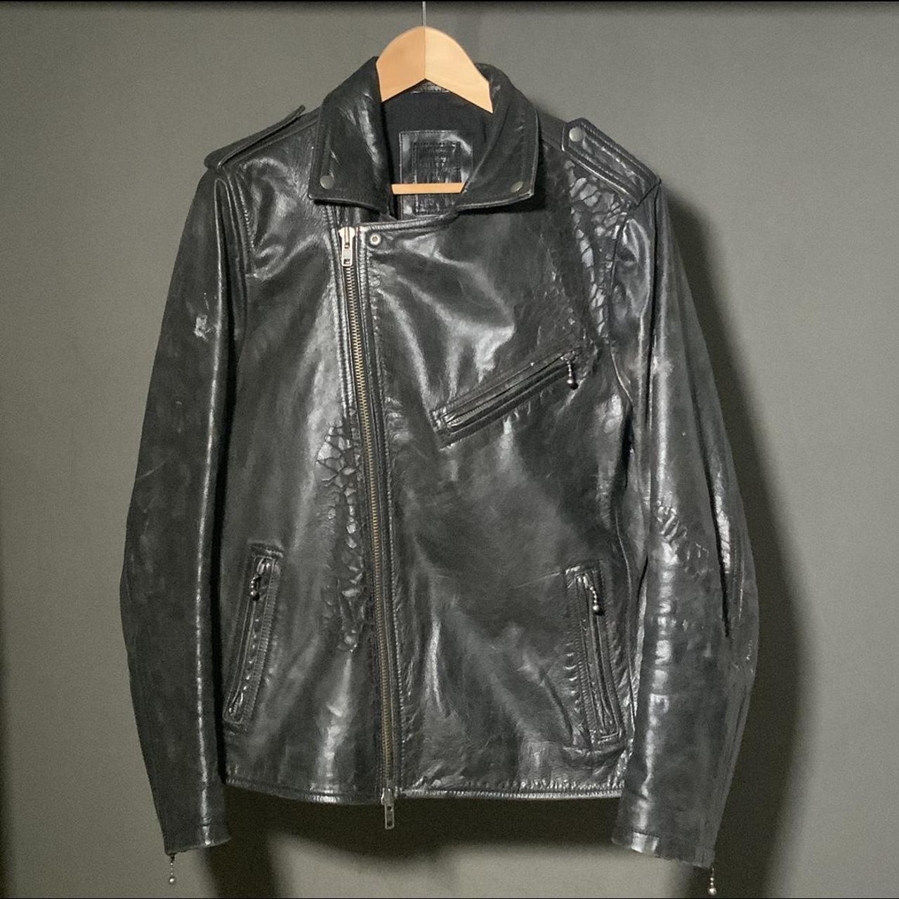 ALLSAINTS Leather Jacket Has a tear in the back Vits... - Depop