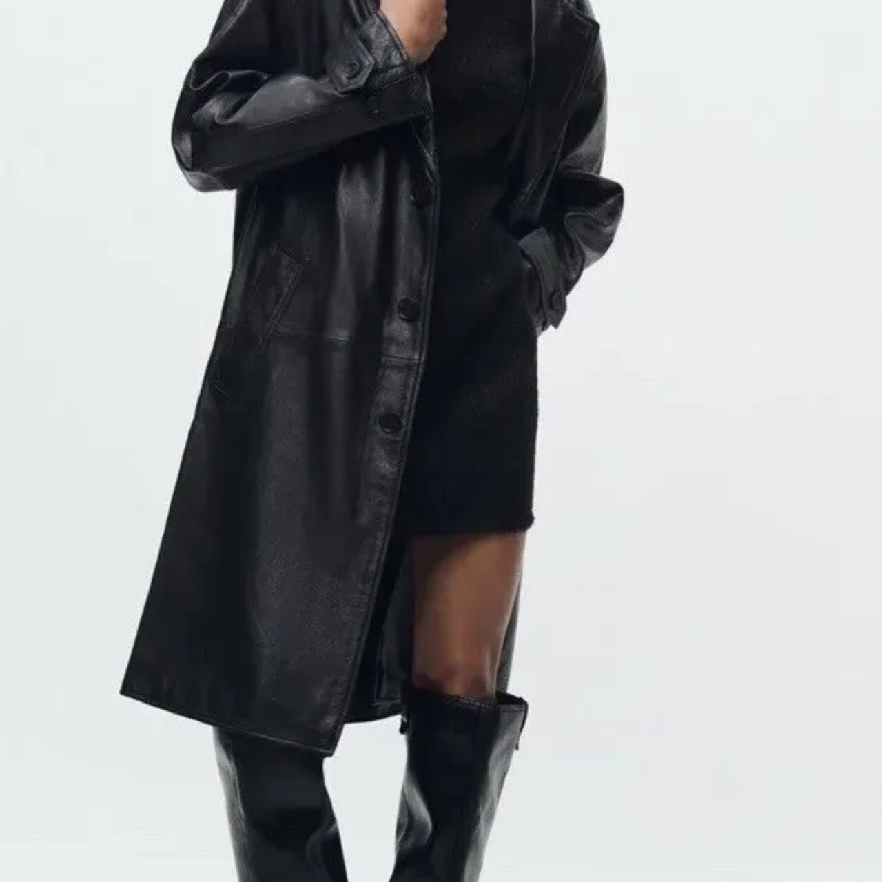 Zara Steven Meisel Real Leather Black Coat, Size M | Depop
