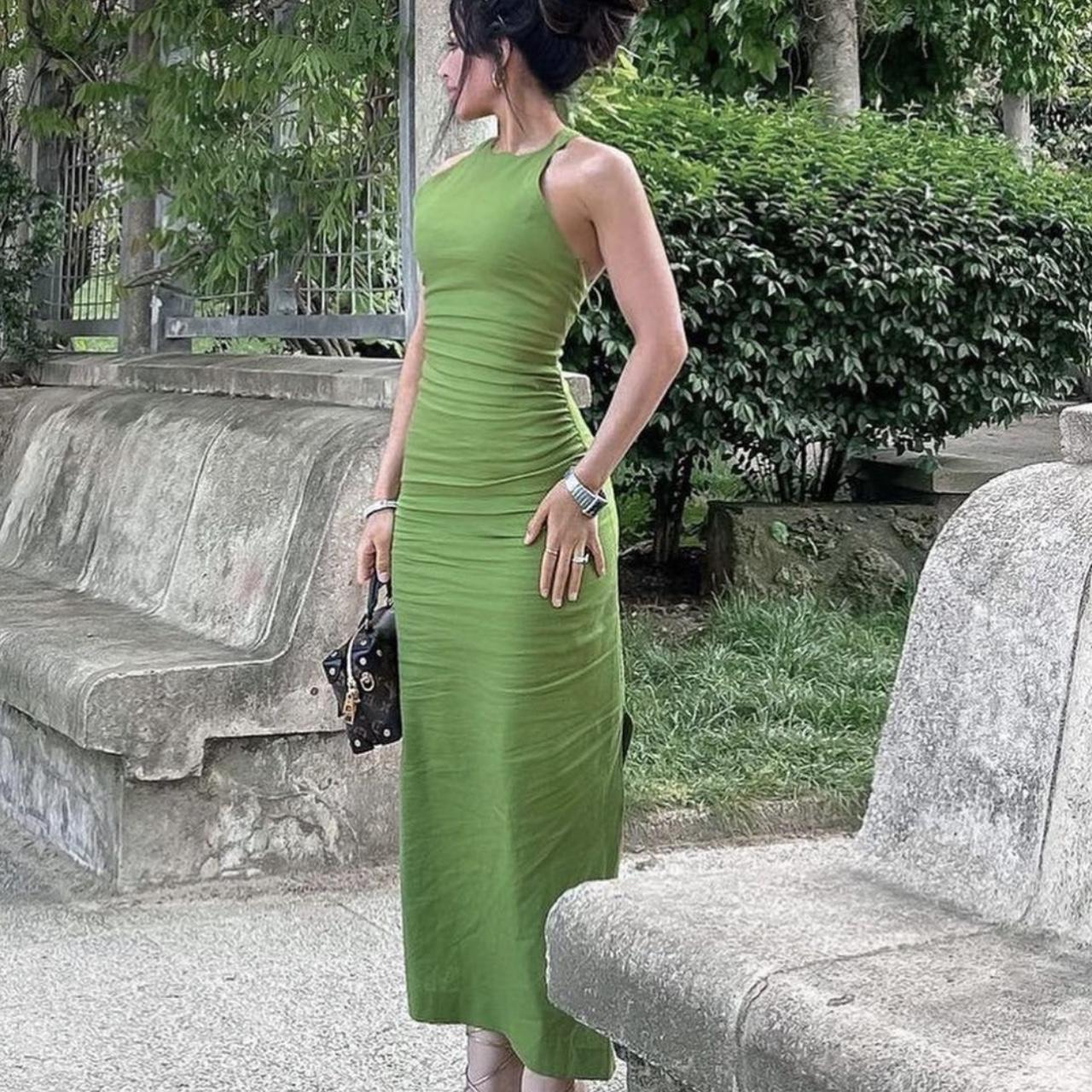 ZARA NEW WOMAN LINEN BLEND HALTER DRESS WITH MACRAM... | Depop