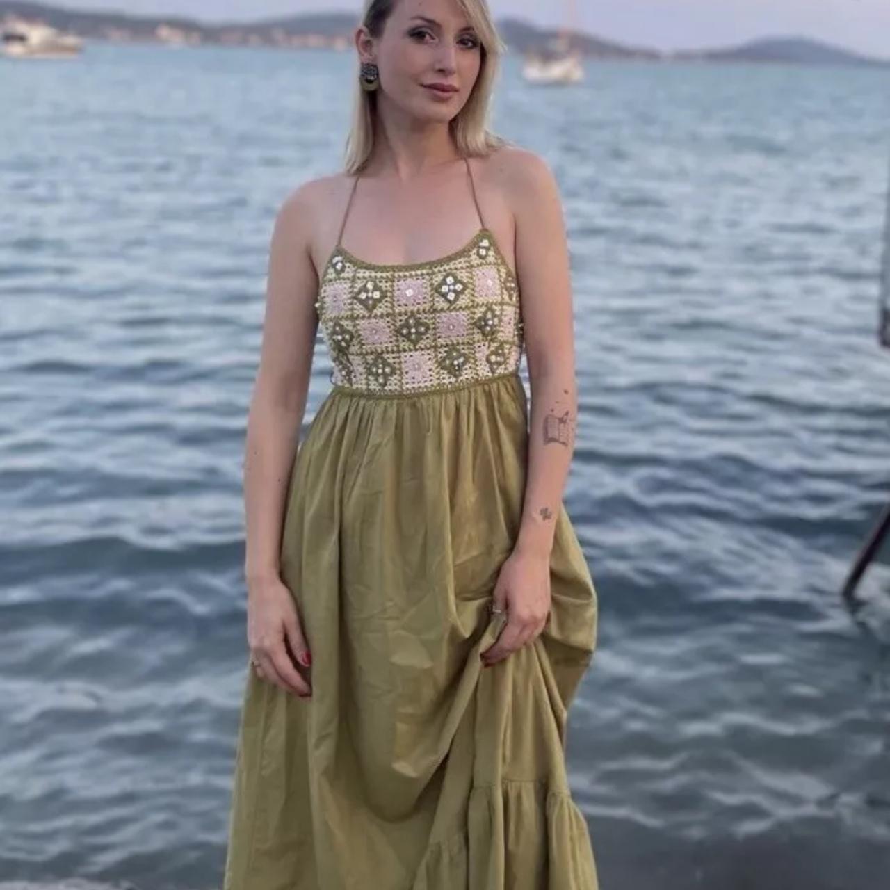 ZARA CONTRAST CROCHET KNIT DRESS MIDI STRAPS NEW SS23 Depop