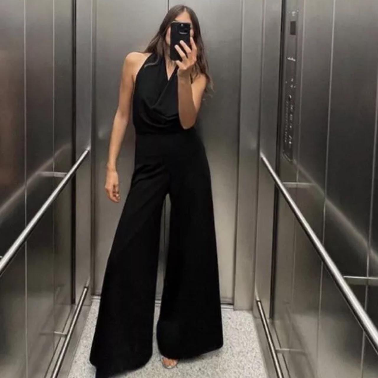 Zara Crepe Halter Jumpsuit Black NWT Size M Depop