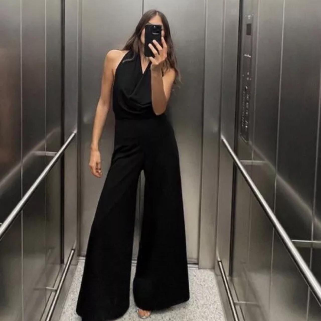 Zara Crepe Halter Jumpsuit Black NWT Size M Depop