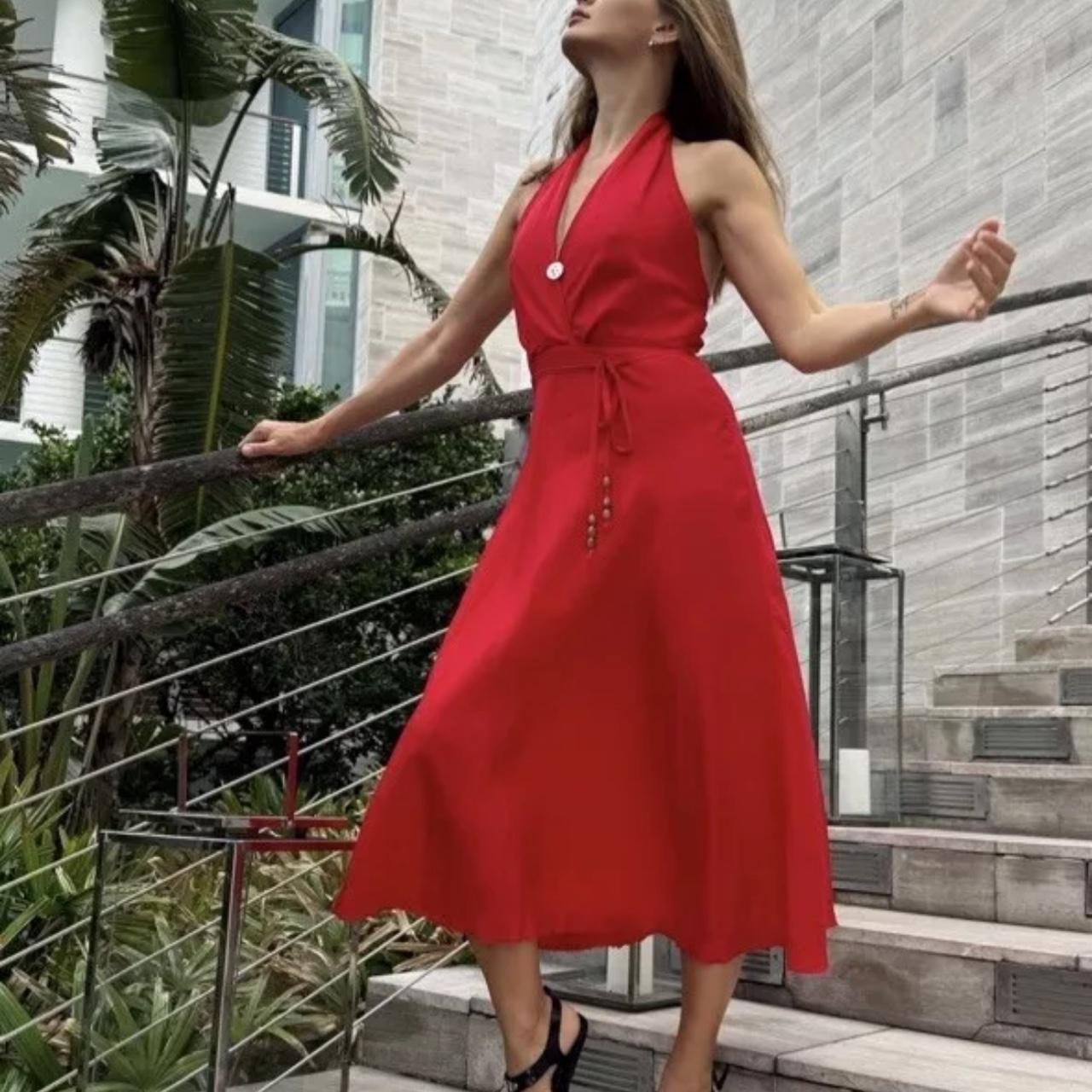 ZARA NWT WOMAN SS24 ZW COLLECTION MIDI HALTER DRESS | Depop