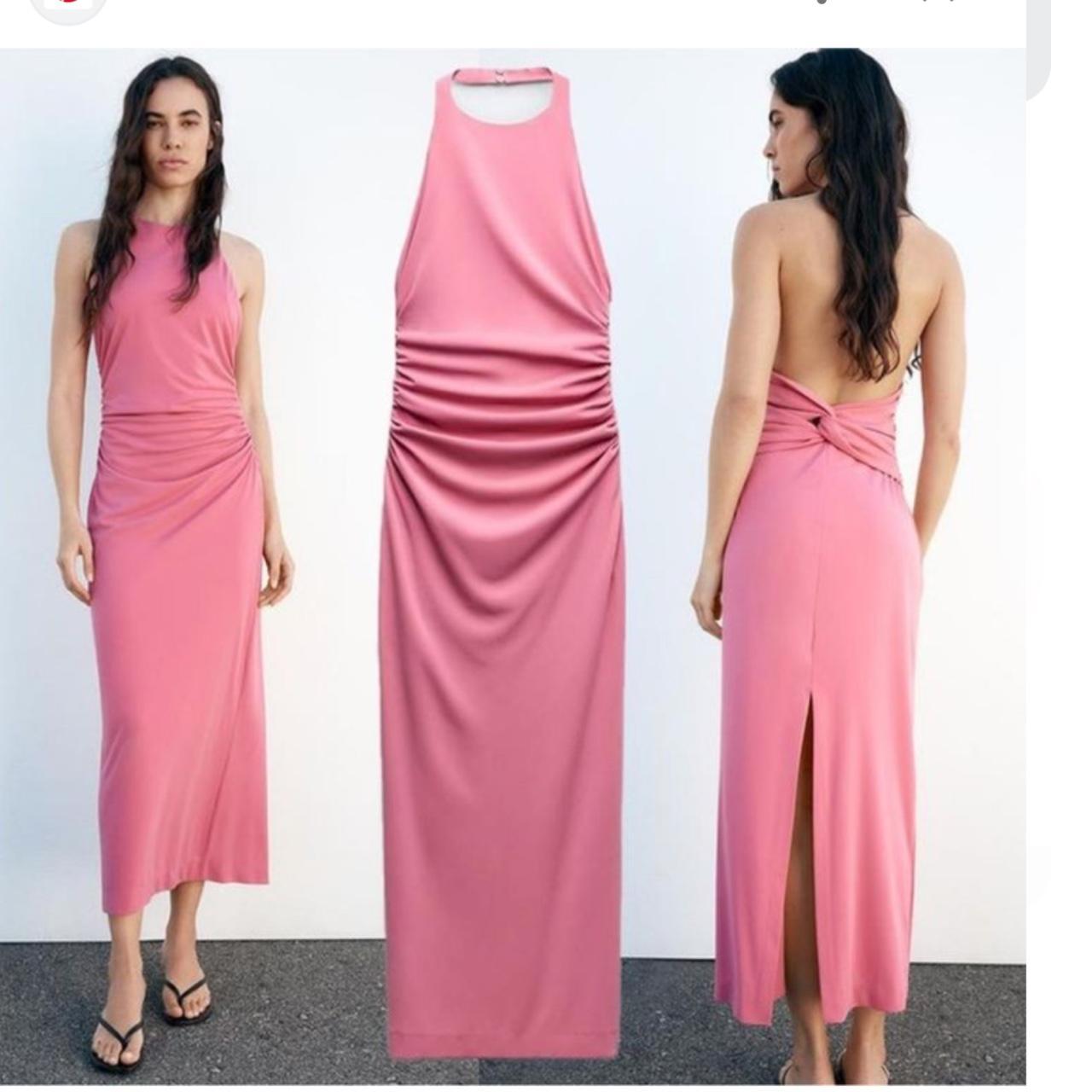 ZARA Pink Open Back Halter Midi Dress
