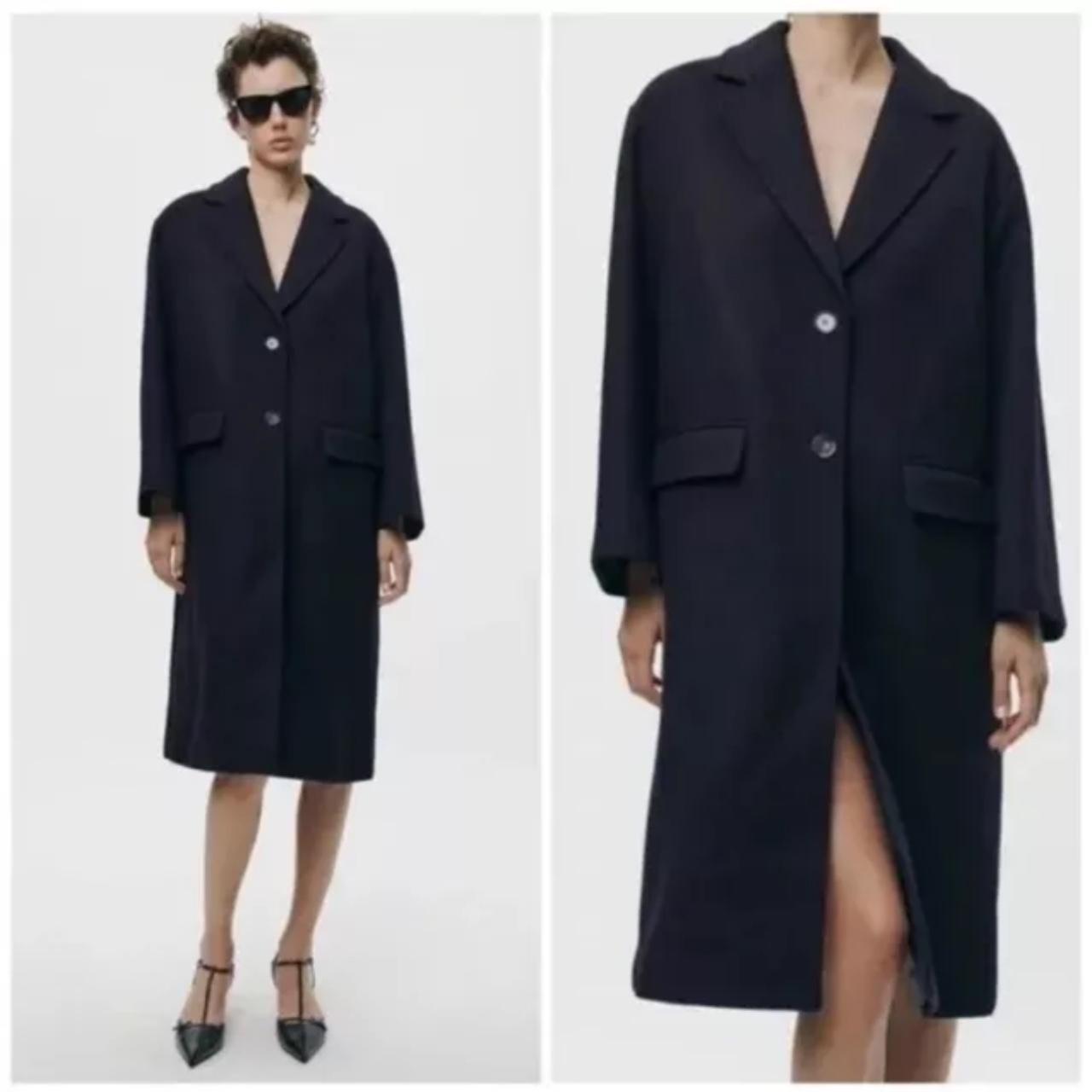 Zara Zw Collection Wool Blend Oversize Coat Navy | Depop