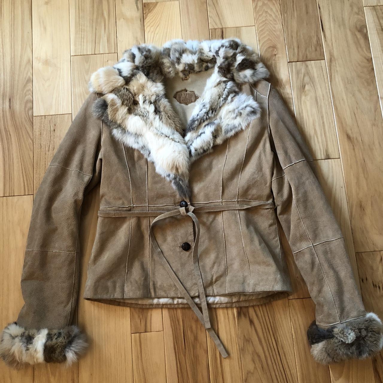 Vintage Y2K Wilsons Leather Tan Suede Fur Accent... - Depop