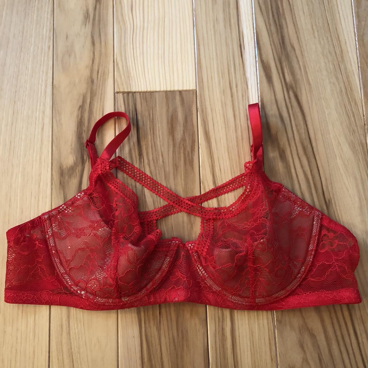 Adore Me Red Lace Front Cross Straps Bra Very good - Depop