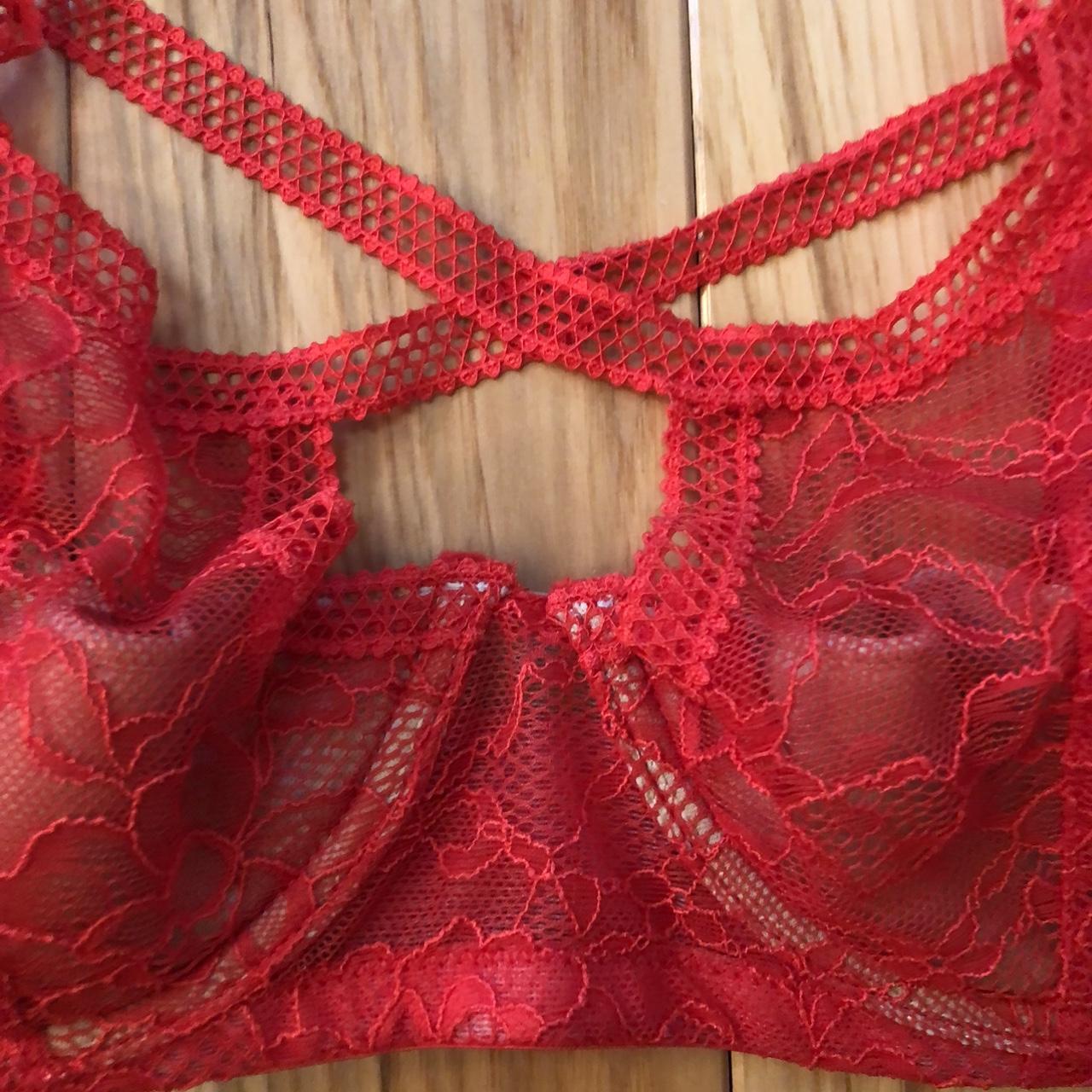 Adore Me Red Lace Front Cross Straps Bra Very good - Depop