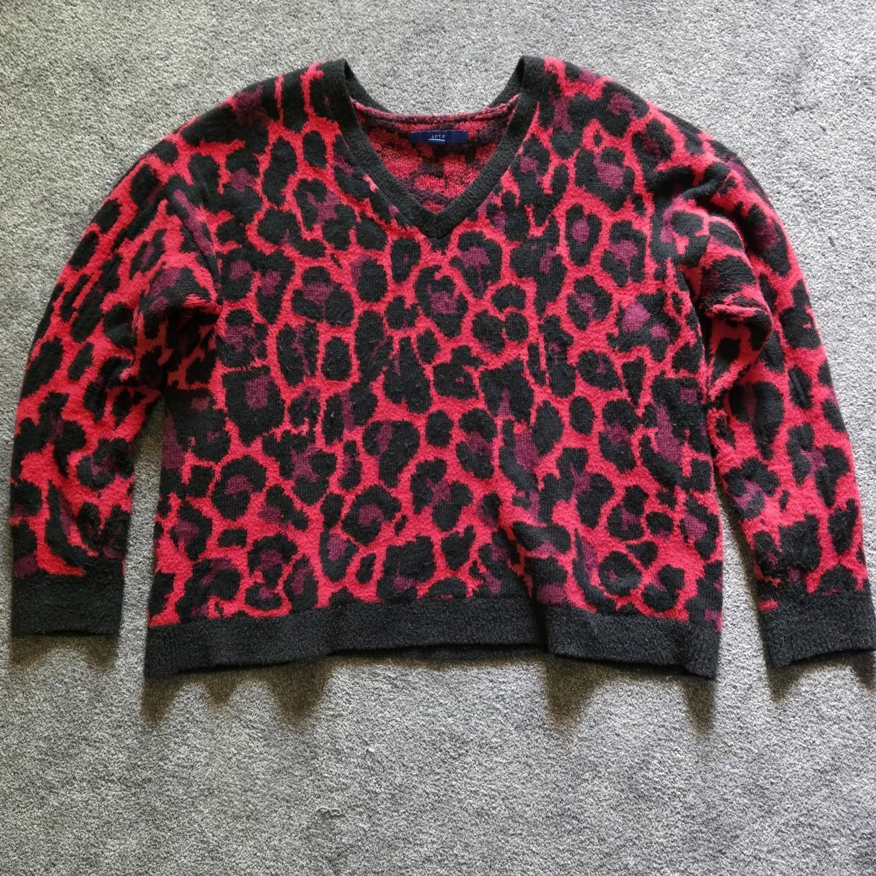 Red, burgundy, and black leopard Apt 9 sweater.... - Depop