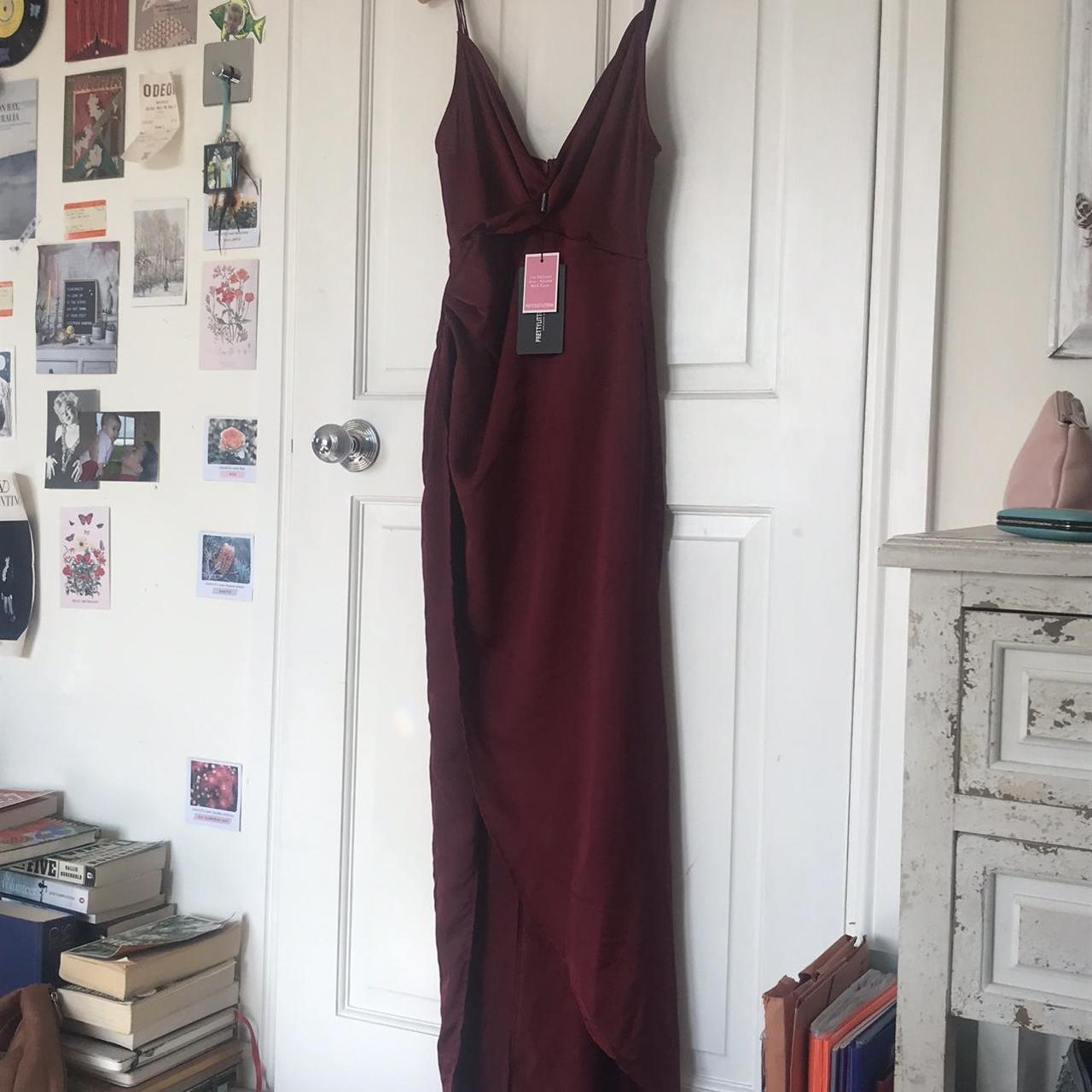 Petite Burgundy Satin Wrap Detail Maxi Dress