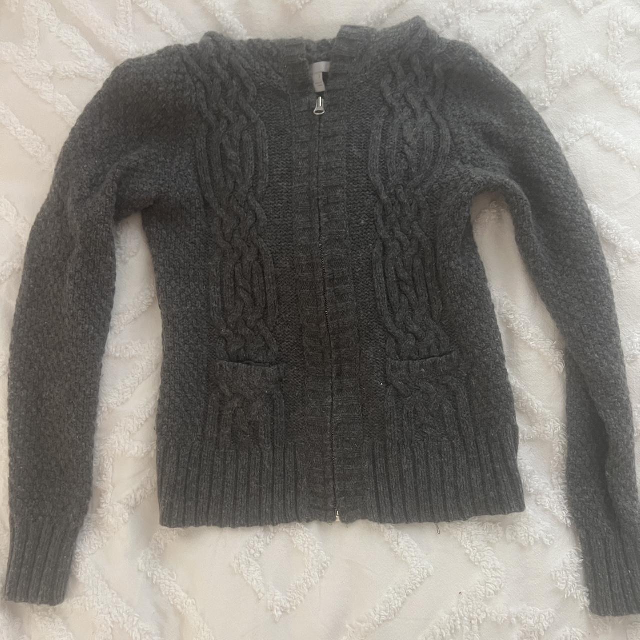 Tight fitted grey knitted zip up #fall #knit... - Depop