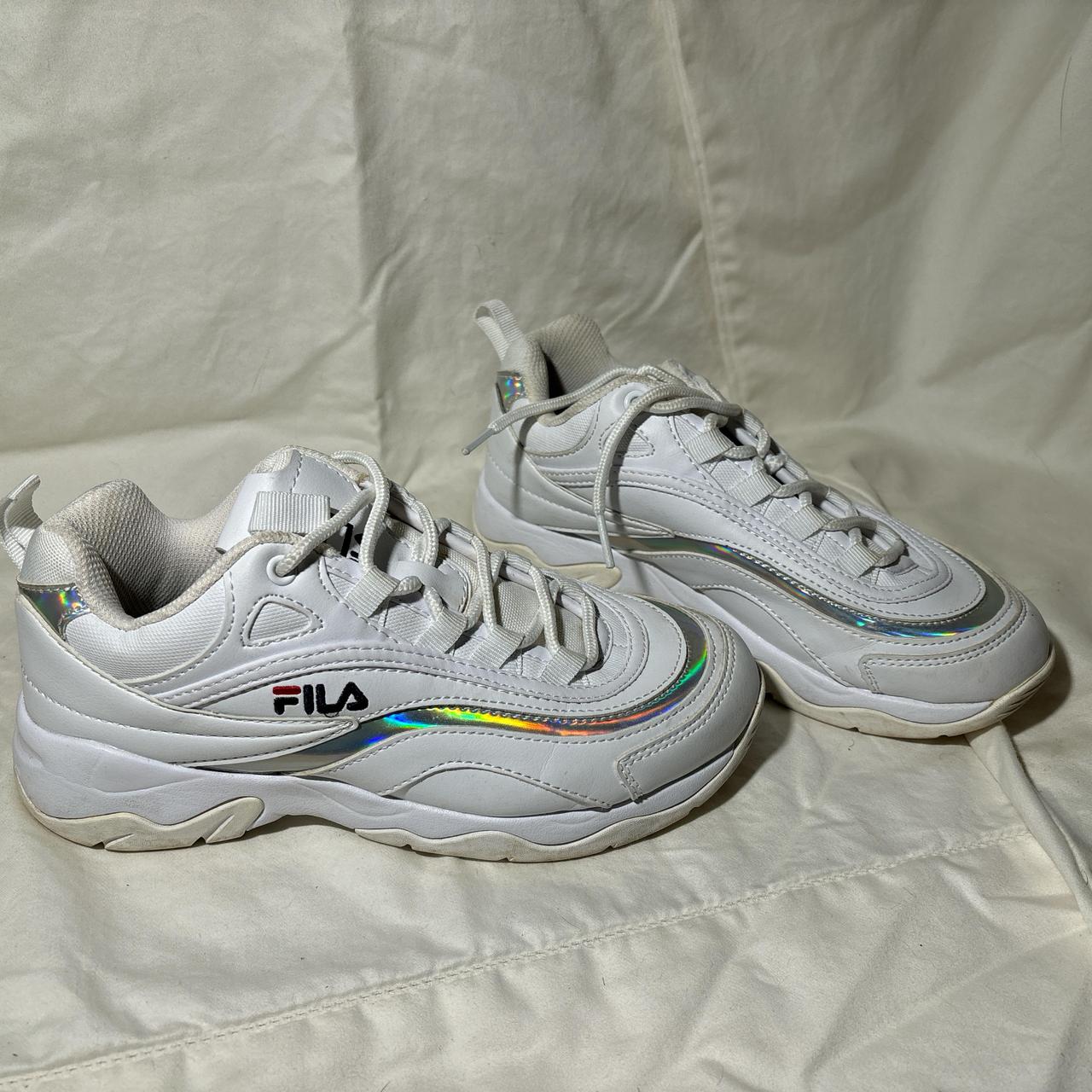 Fila white and silver holographic sneakers size Depop