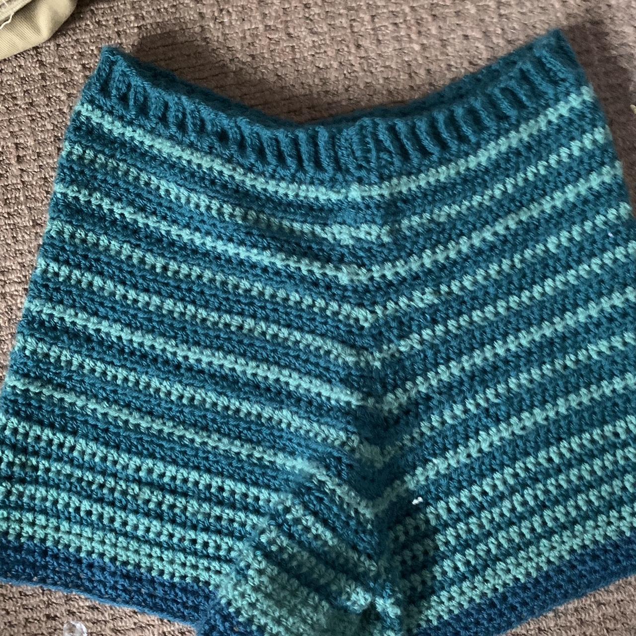 hand crocheted green and blue shorts crocheted... - Depop