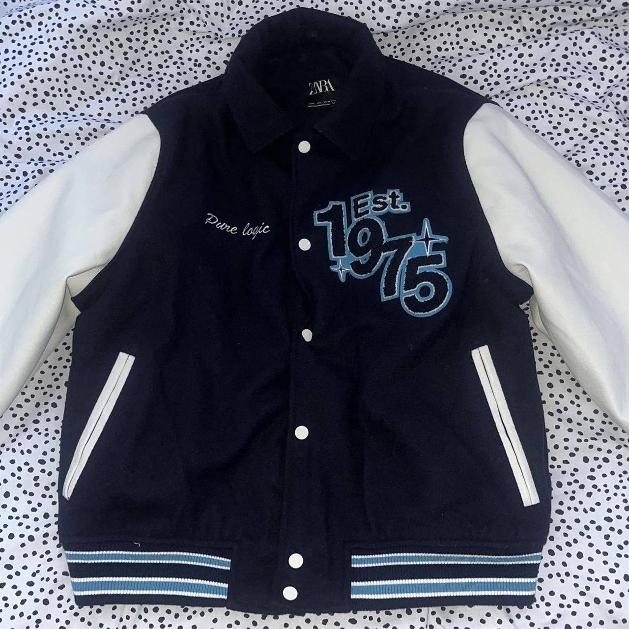 Zara varsity jacket Navy blue/black size L (Can... Depop