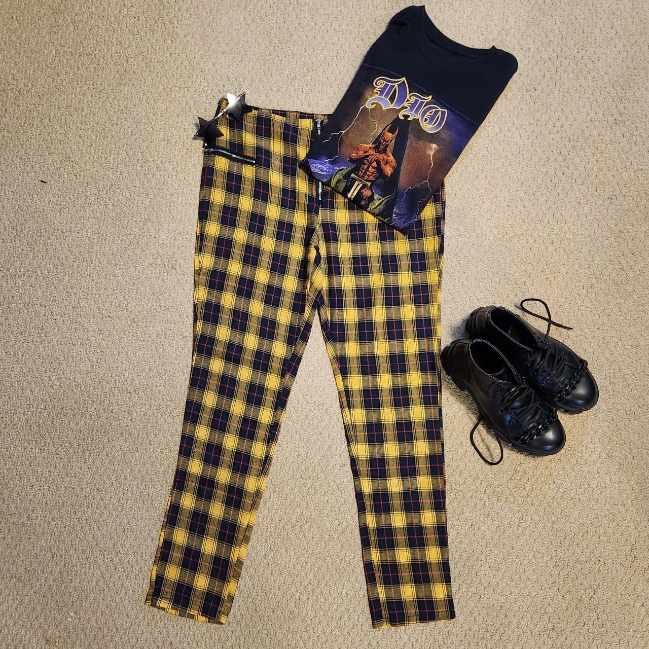 Half yellow plaid half black clearance pants