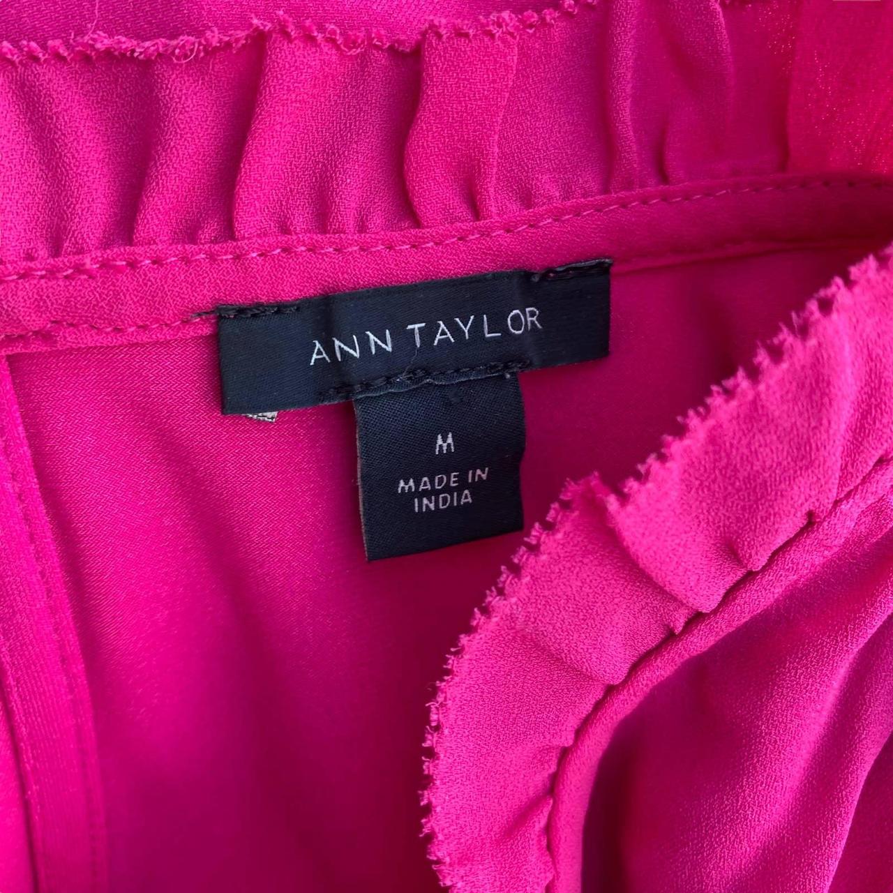 Ann Taylor Women's Fuchsia Pink Ruffle High Neck - Depop