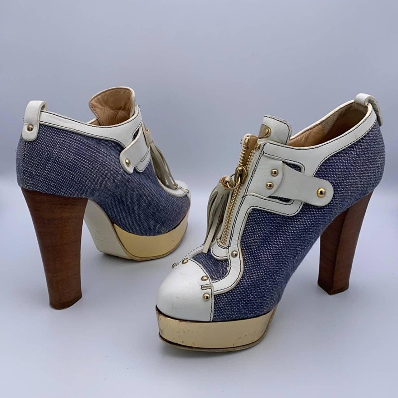 Vicini Colorblock Leather Denim Tasseled Almond Toe... - Depop