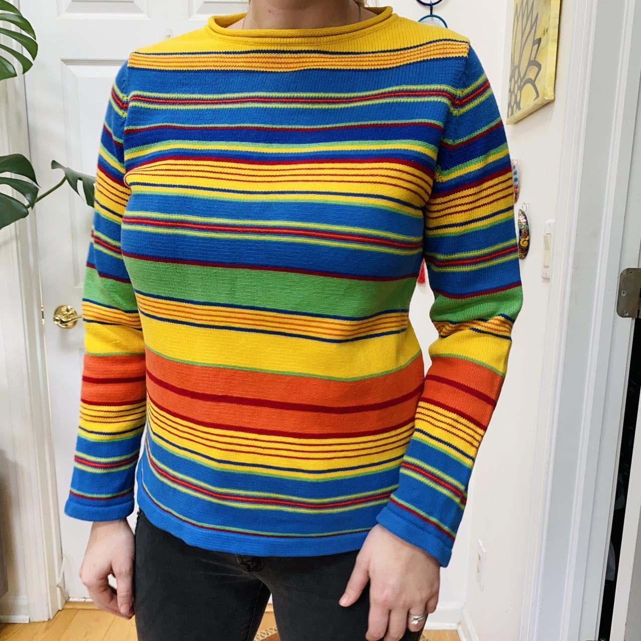 Vintage 90s Y2K Polo Ralph Lauren Multi Color newest Striped 100% Cotton Sweater Size X