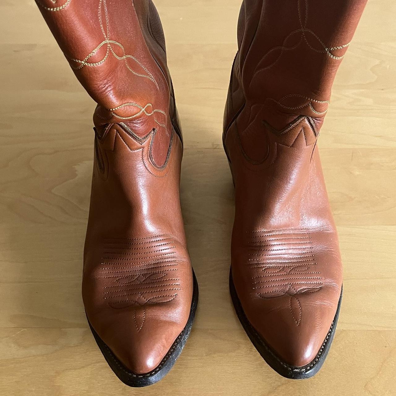 Tony Lama Leather Cowboy Boots In Brown Tag Reads Depop