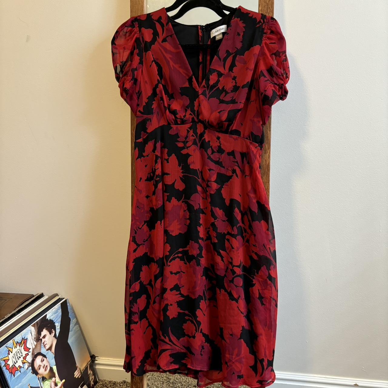 Red and black calvin klein dress hotsell