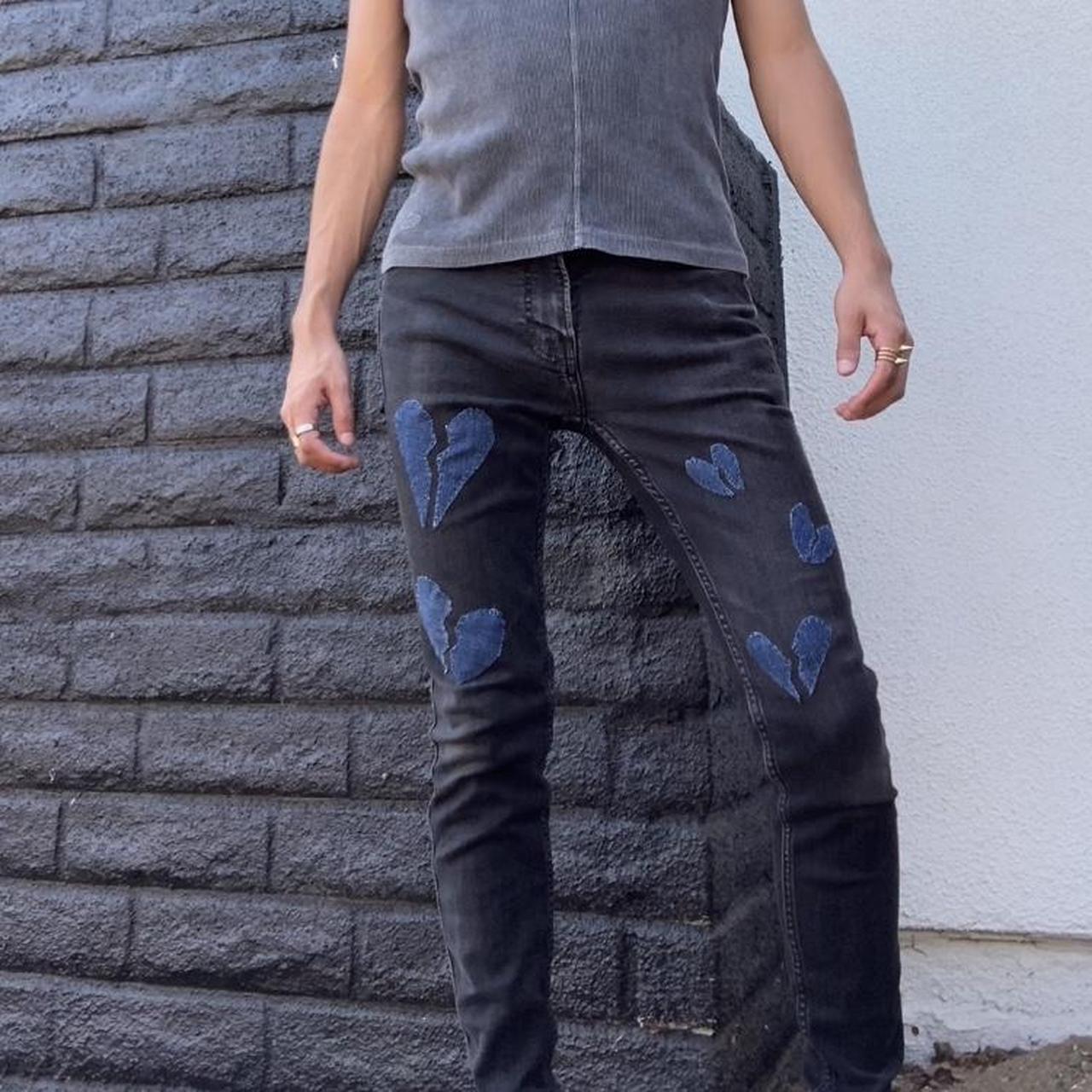 Heartbroken black skinny jeans with blue broken... Depop