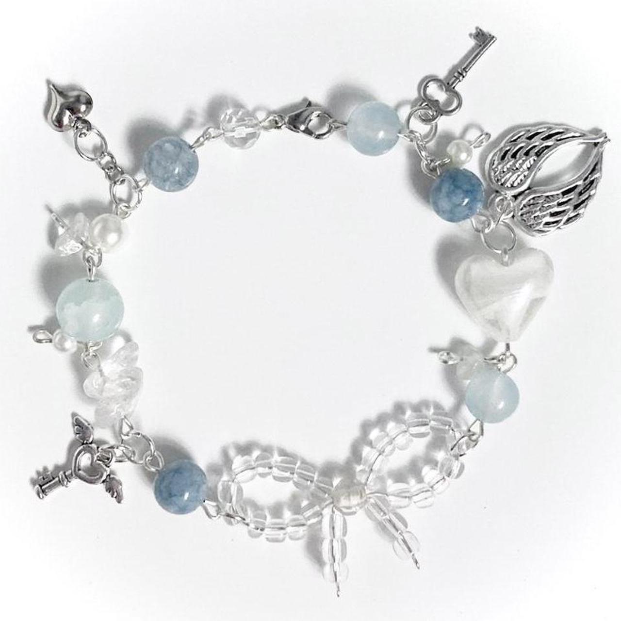 blue coquette aesthetic bracelet made with jade, - Depop