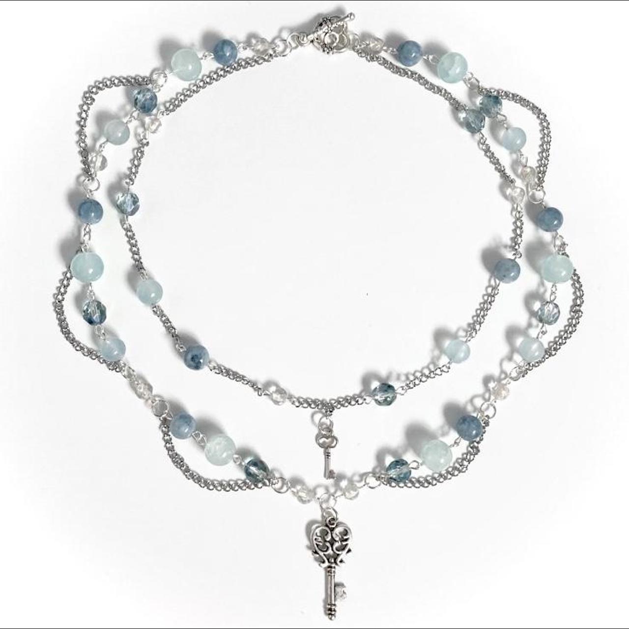 blue coquette aesthetic bracelet made with jade, - Depop
