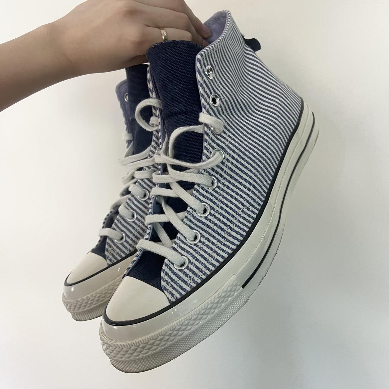 Blue and white striped converse best sale