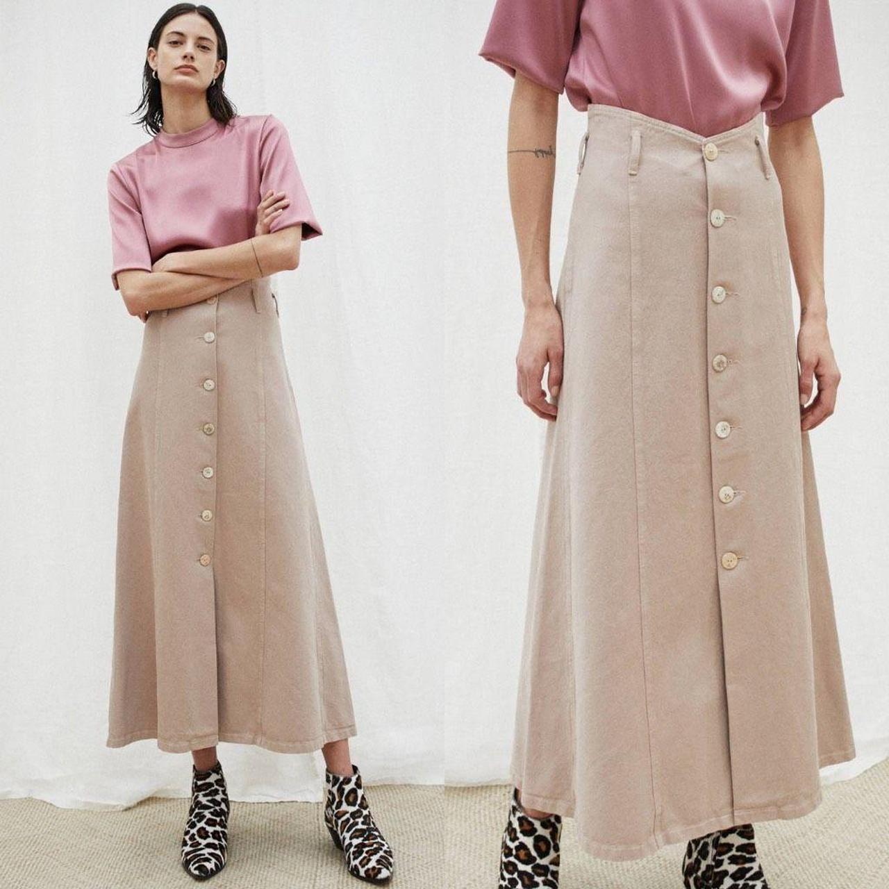 Nanushka long, button up khaki denim maxi skirt....