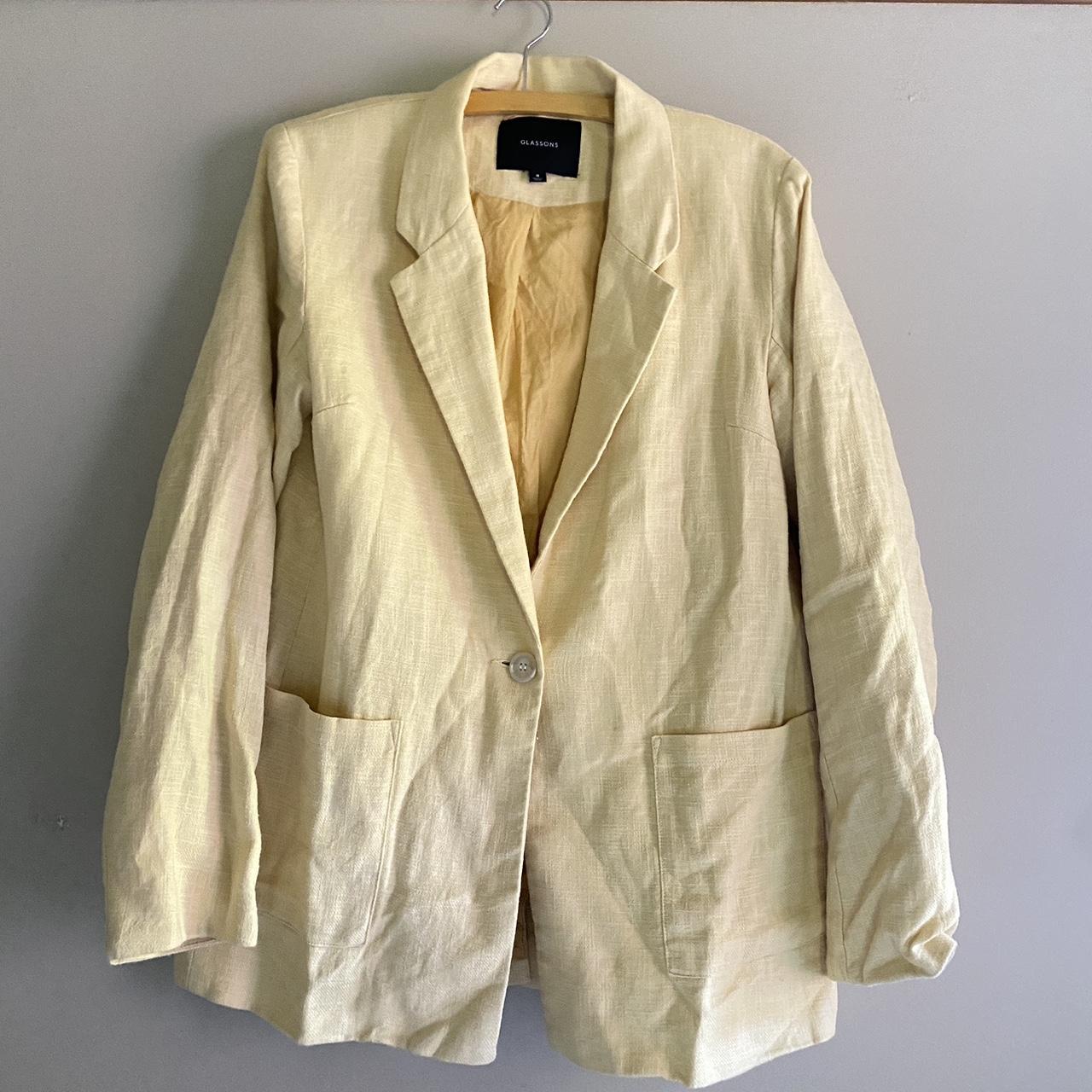 Glassons Pastel Yellow Linen look Blazer Size 8... - Depop