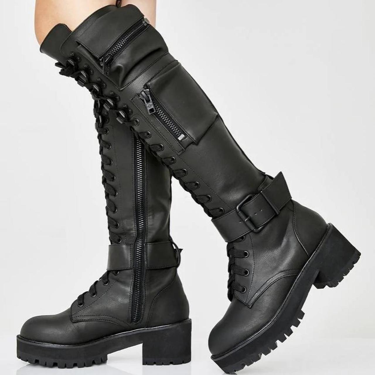 Current Mood Obsidian black combat boots. Size 8.... - Depop