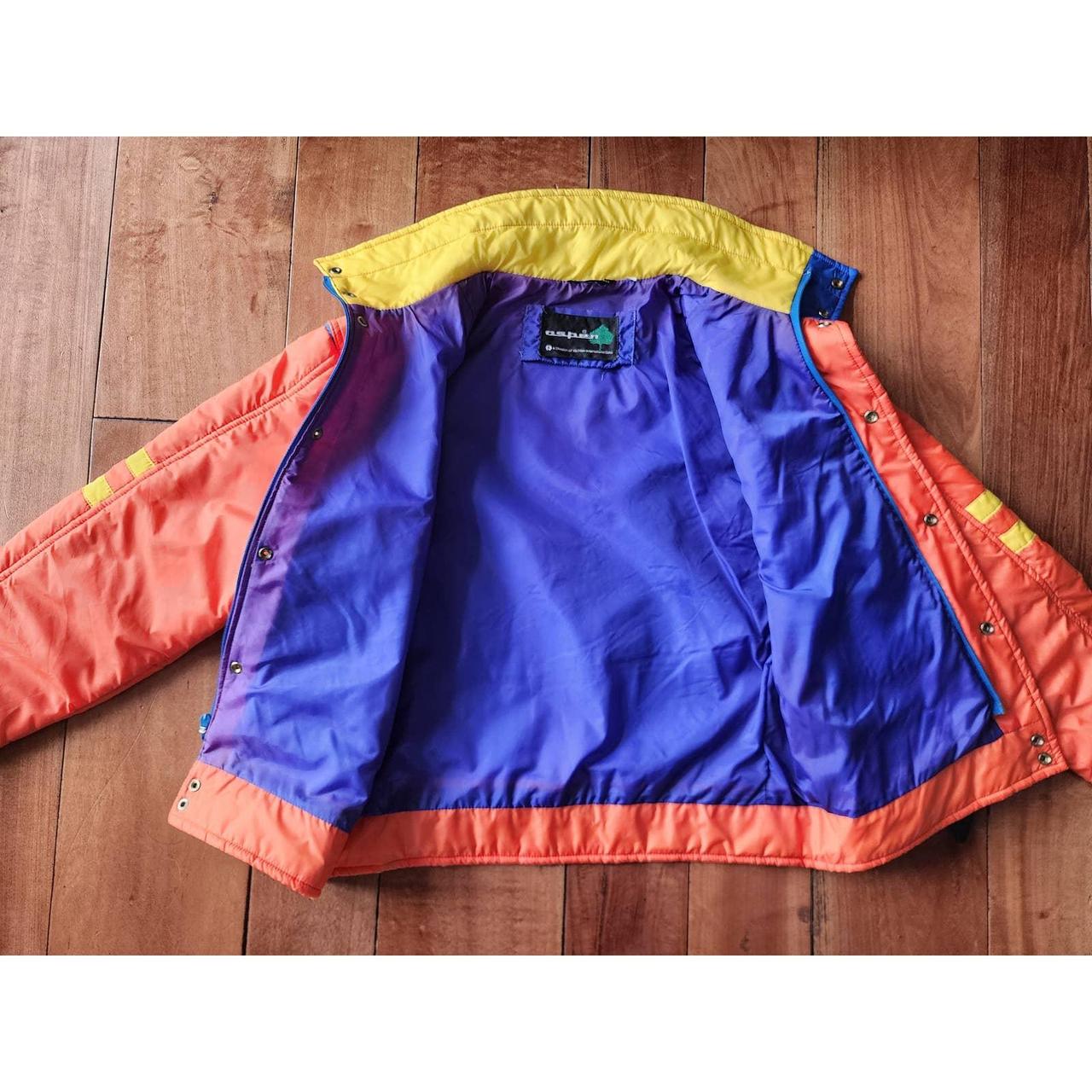 Super rad 1980's orange ski jacket, with yellow... - Depop