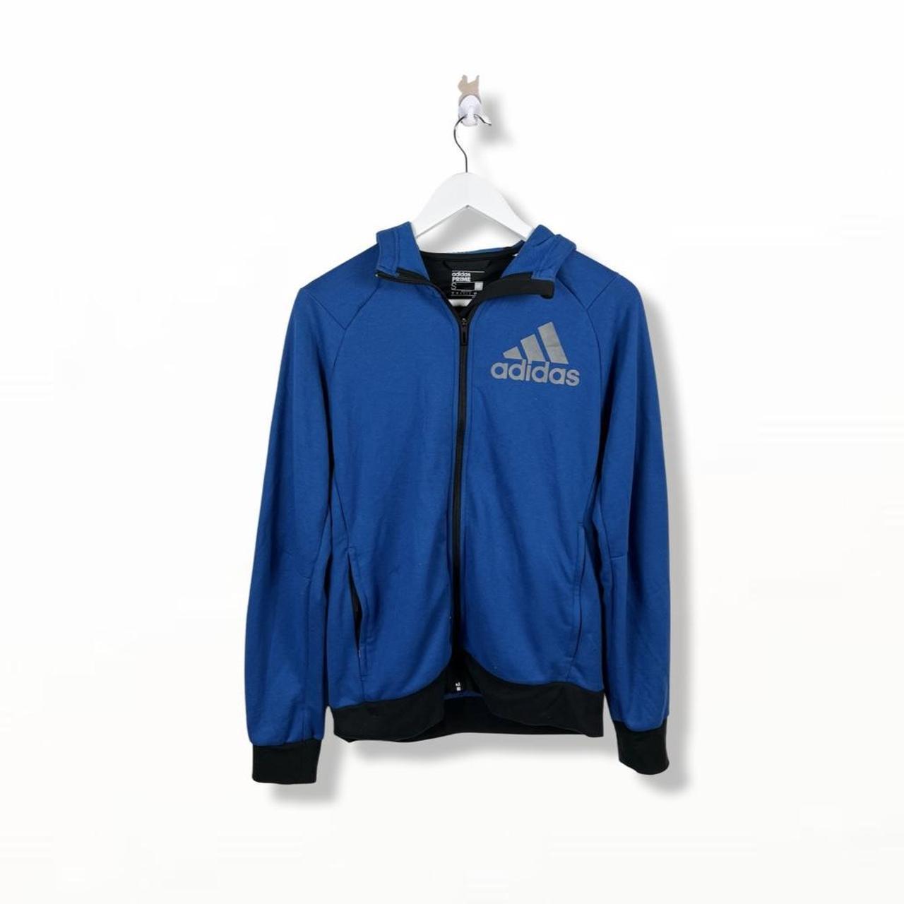 Blue and black adidas gym wear hoodie size men’s... Depop