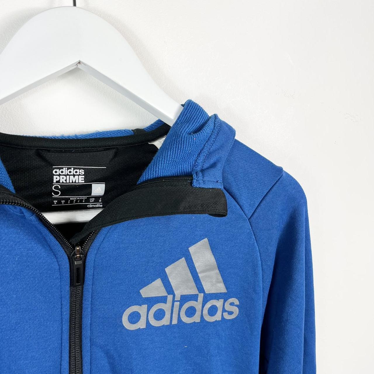 Blue and black adidas gym wear hoodie size men’s... Depop