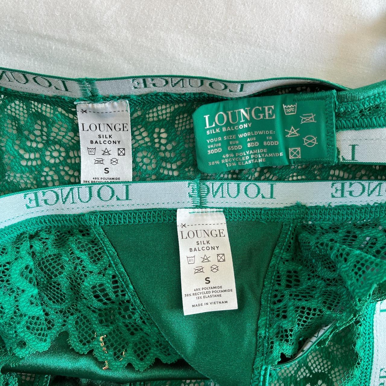 Lounge underwear set. Emerald green satin silk mesh - Depop