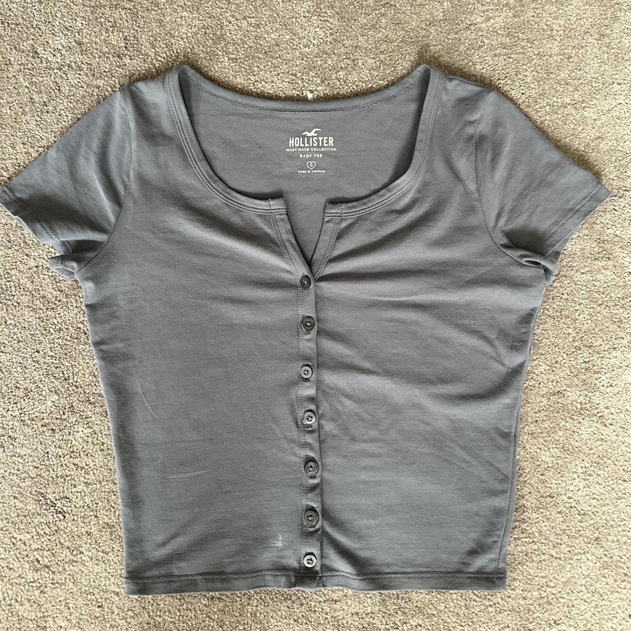 Basic button up baby tee crop top Depop