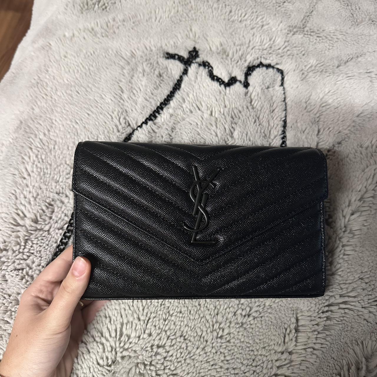 Black Leather handbag Black Metal chain strap... - Depop