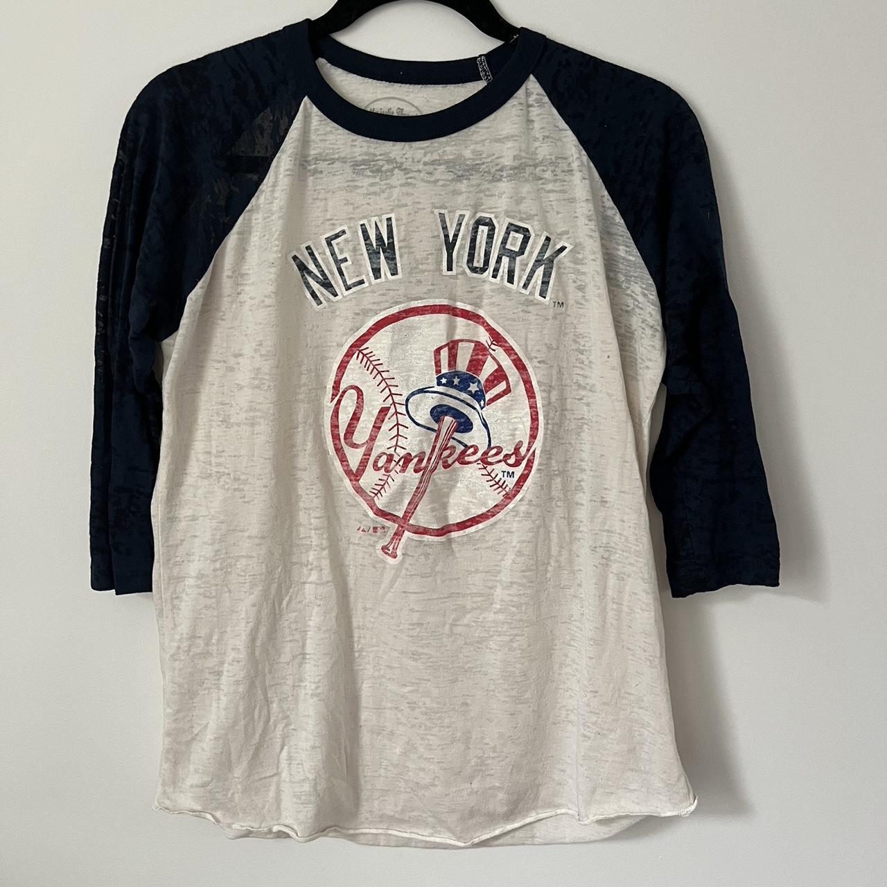Esleep NY Yankee Pin Striped Baseball Tee 55% Cotton - Depop