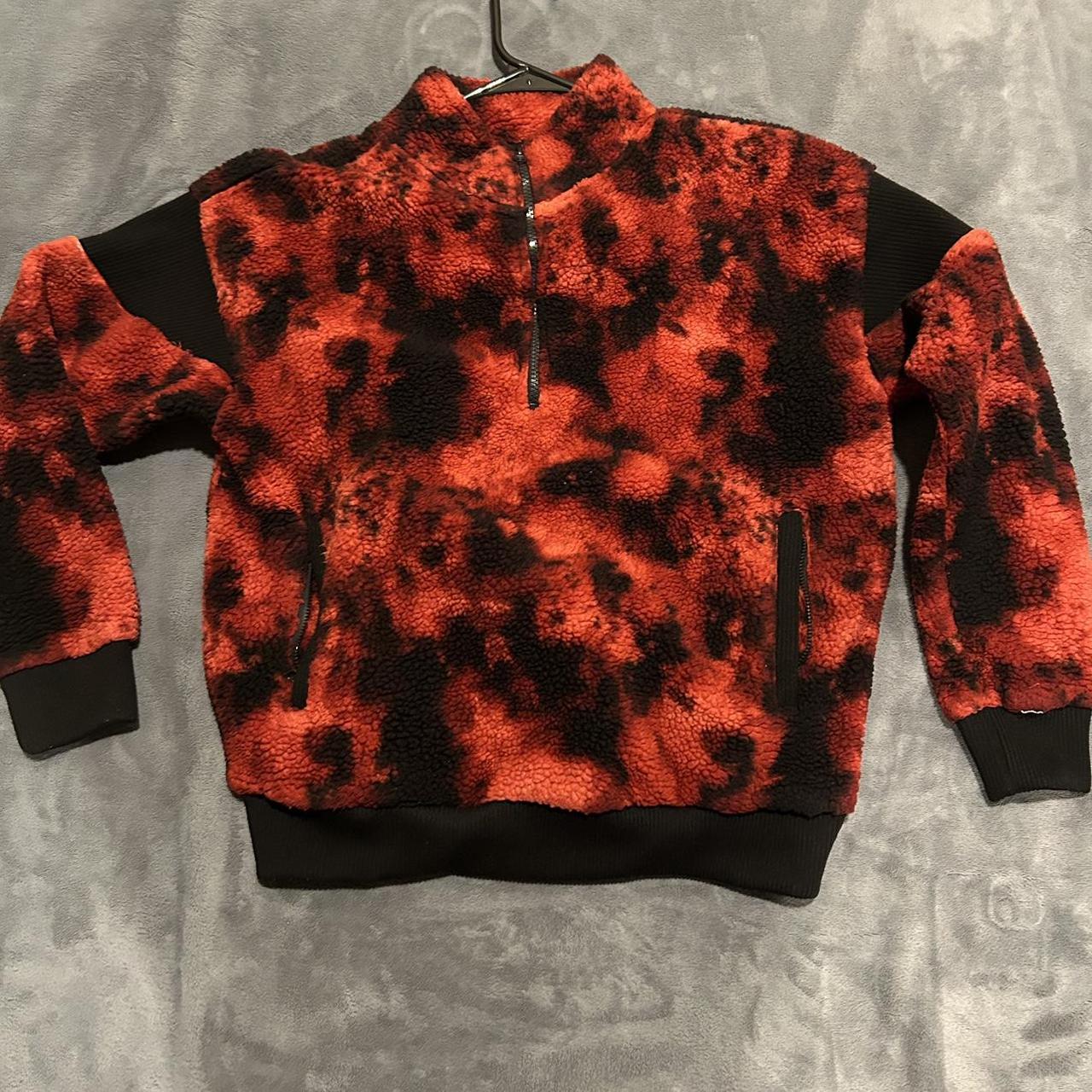 red and black fleece jacket