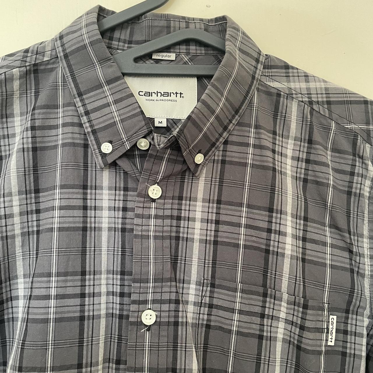 Carhartt Shirt - Grey and Black Size M - fits TTS... - Depop