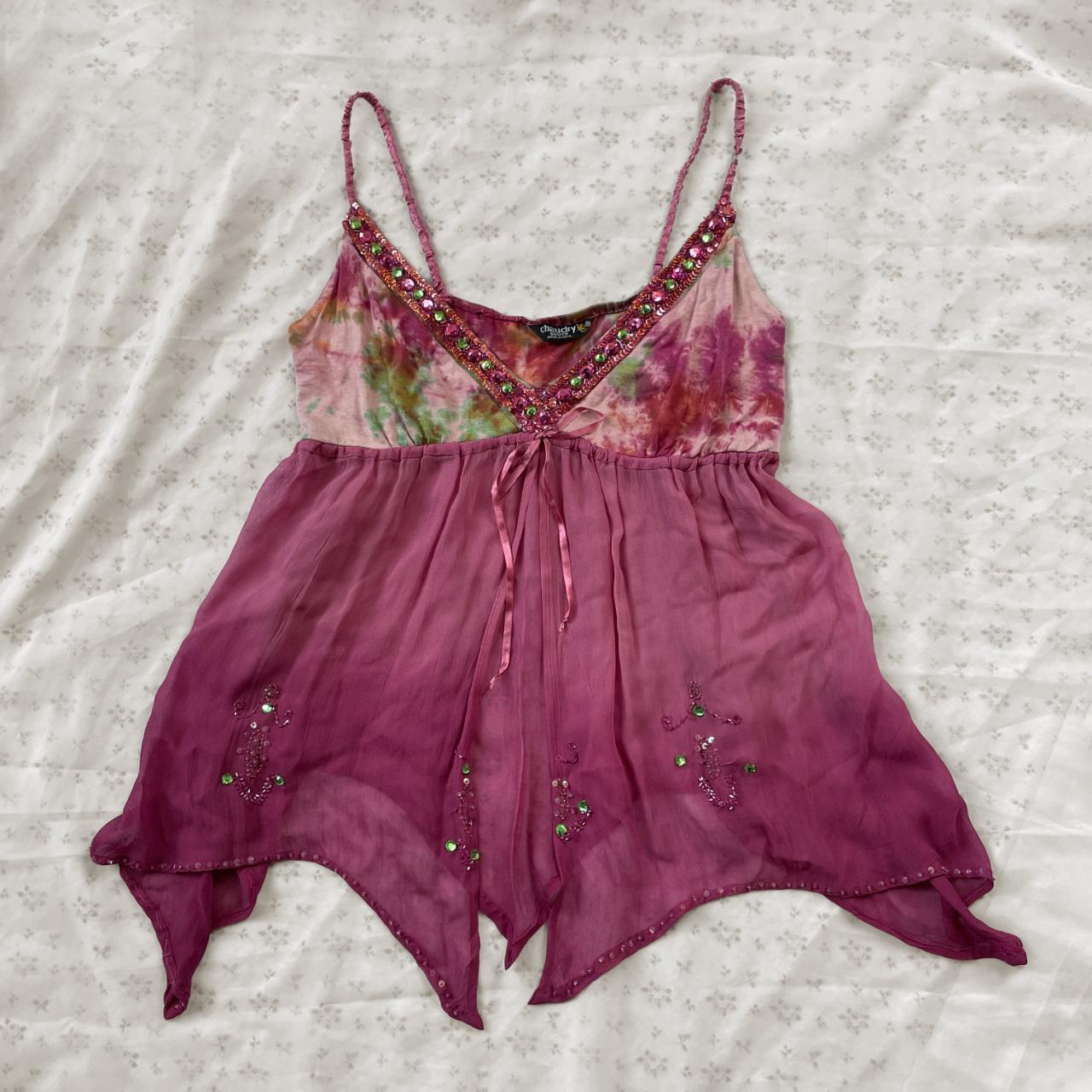 ⋆ ˚｡⋆ Y2k fairy whimsigoth beaded cami top with... - Depop