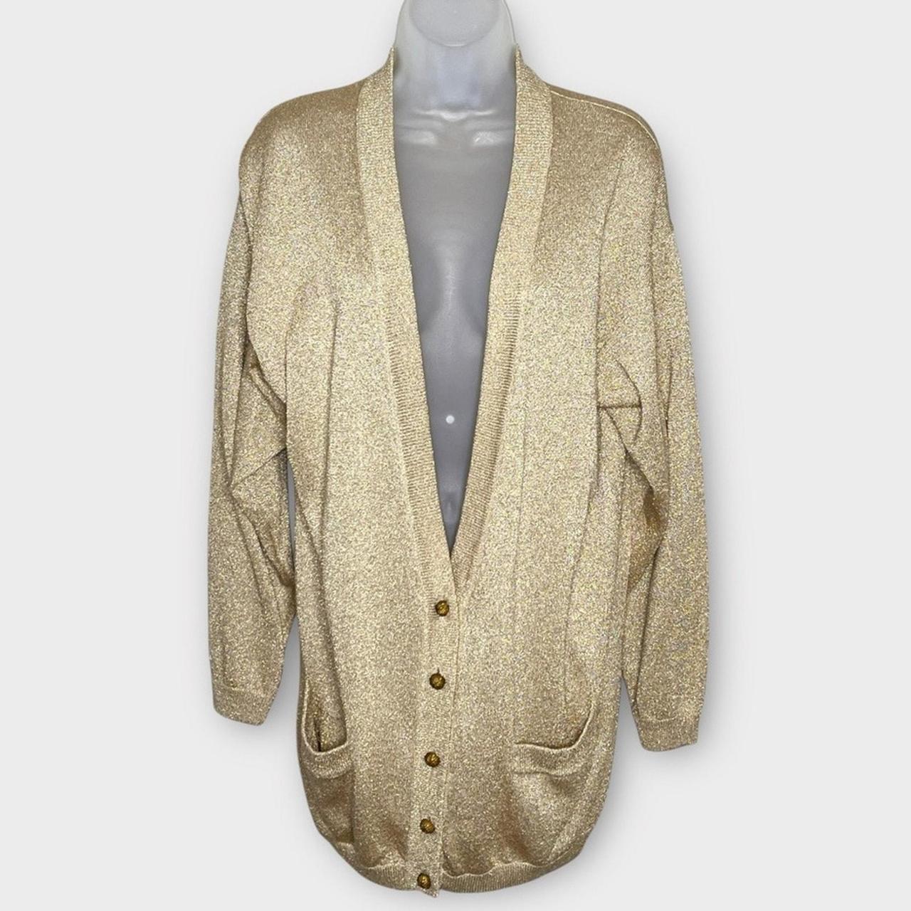 VINTAGE metallic gold knit oversized v neck Depop