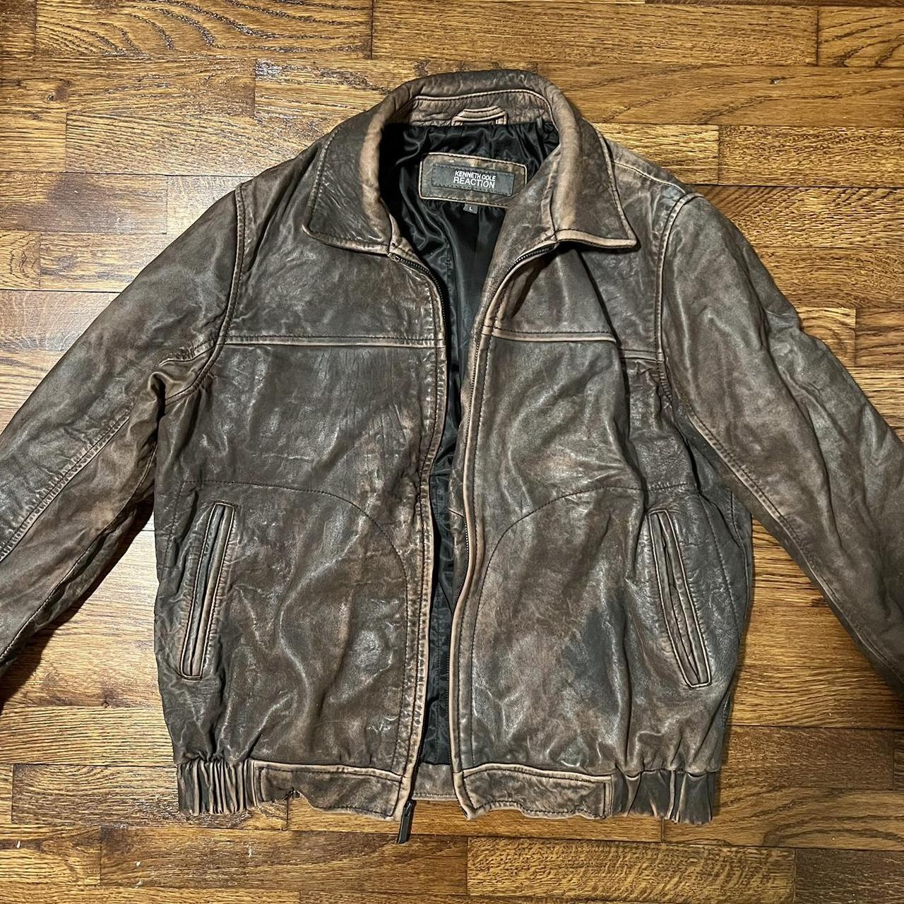 Brown Kenneth Cole Reaction Leather Jacket • Mens Depop 