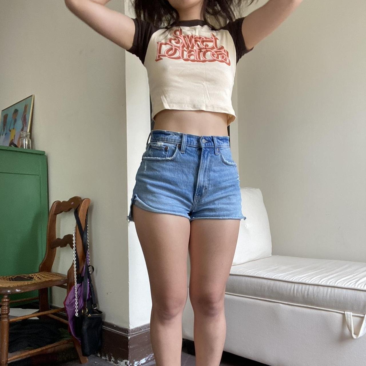 High waisted medium wash shorts Abercrombie &... Depop