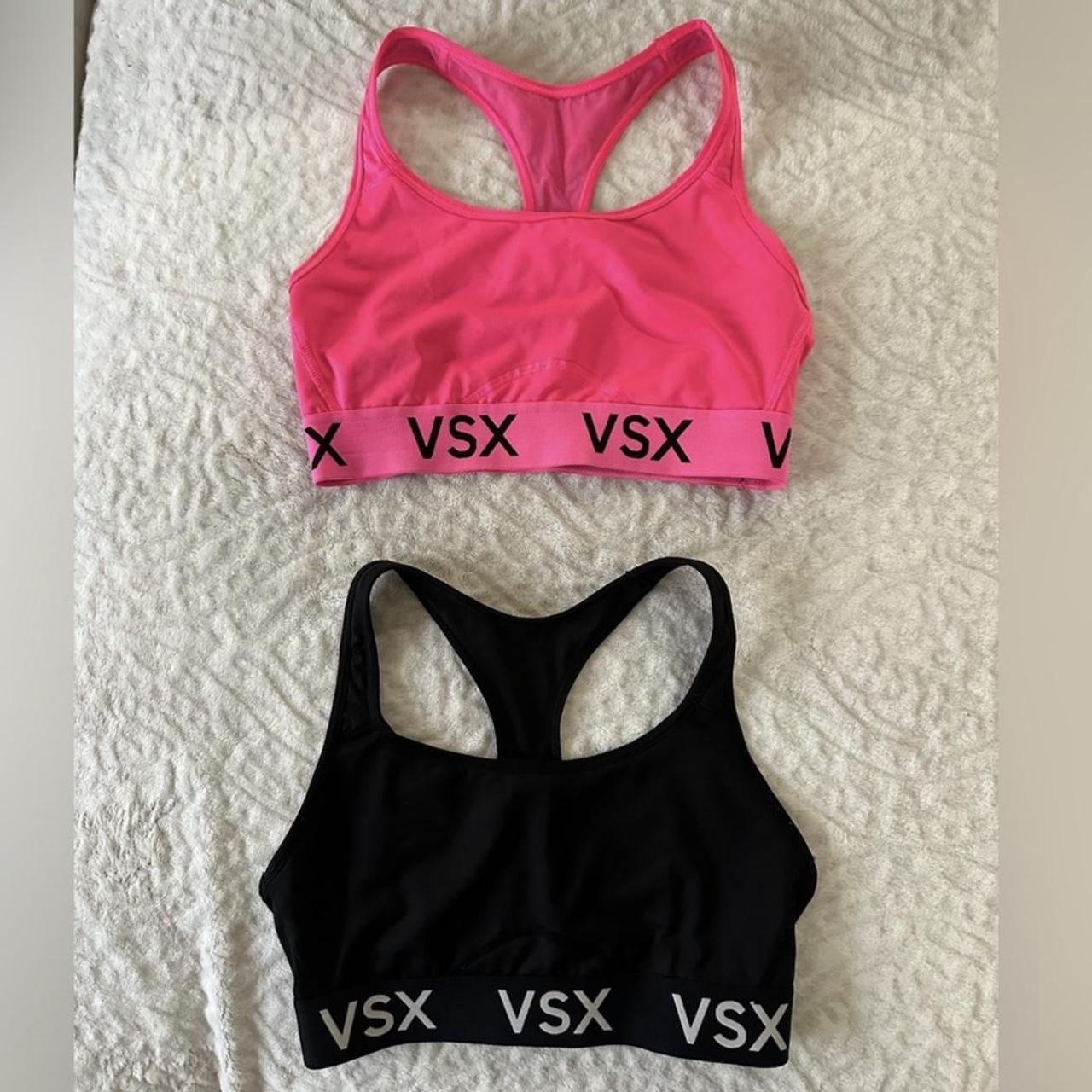 VSX Sport Bra Set Black with White Logo Hot pink - Depop