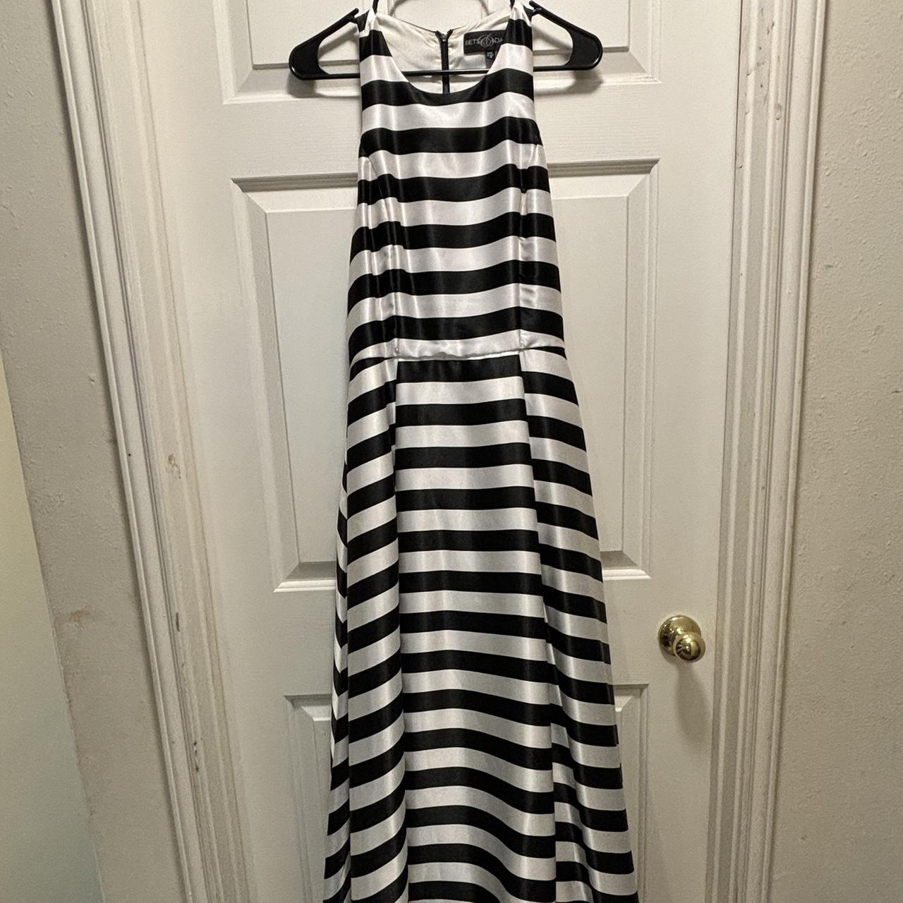 black and white striped formal dress quite a few. Depop