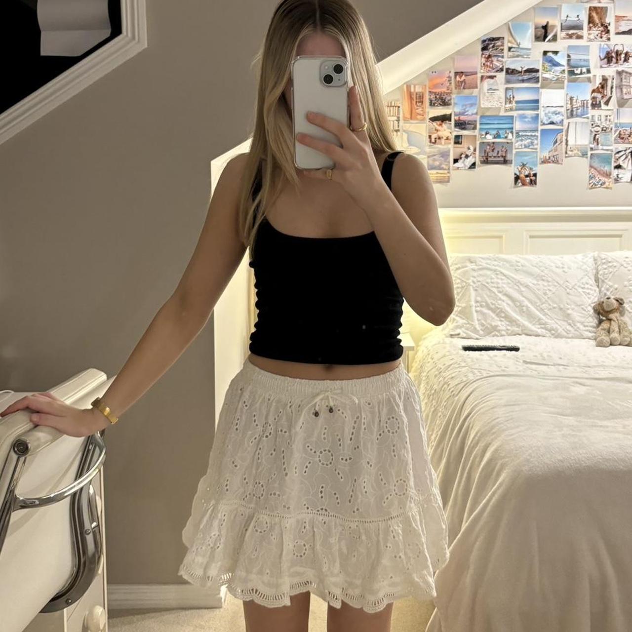 ghanda size small white linen patterned mini